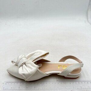 Women's Pointed Toe Slingback Sandals with Bow  , Buckle Flat Heel Sandals White